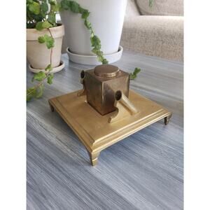 Mid Century solid brass inkwell pen desk set